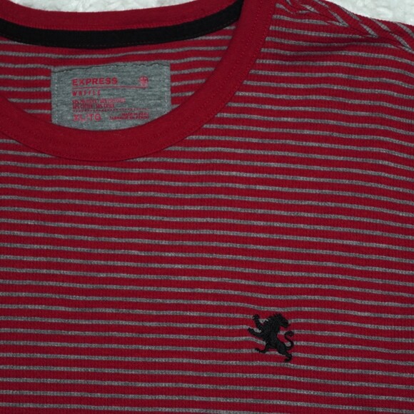 Express Waffle Thermal Sweater Red & Gray Thin Stripe Men Size XL - Picture 3 of 5